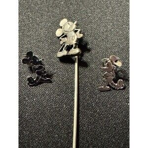 Disney Sterling Mickey Mouse Stick Pin and Sterling Mickey Mouse Post Earrings